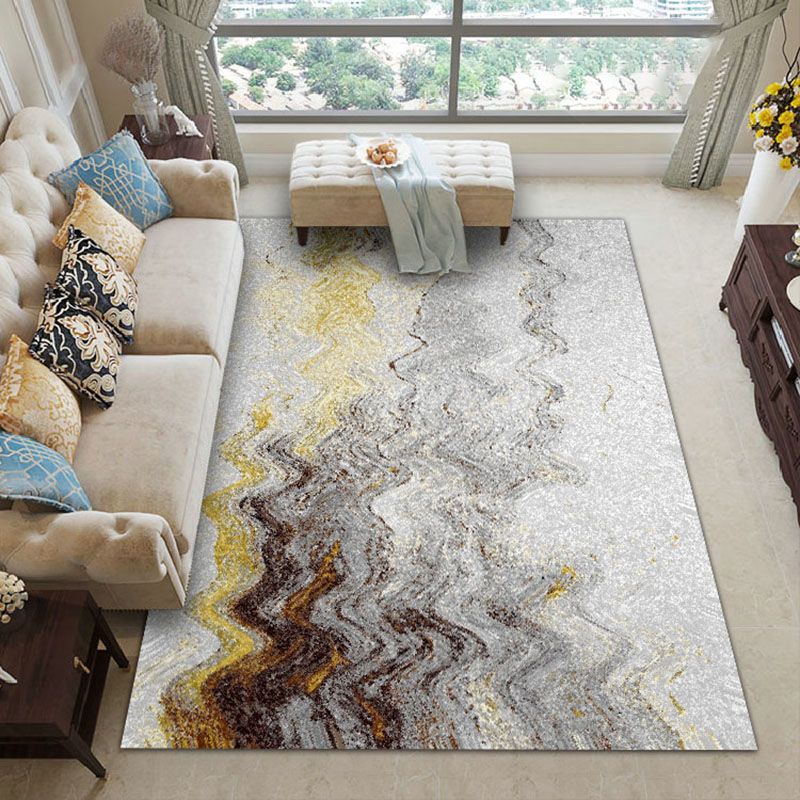 Fancy Grey Area Rug Abstract Pattern Polyester Area Carpet Non-Slip Backing Rug for Home Decor
