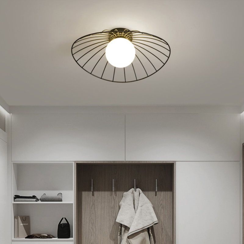 Cap Semi Flush Mount 1 Light Rattan Modern Flush Mount Ceiling Light Fixtures for Corridor