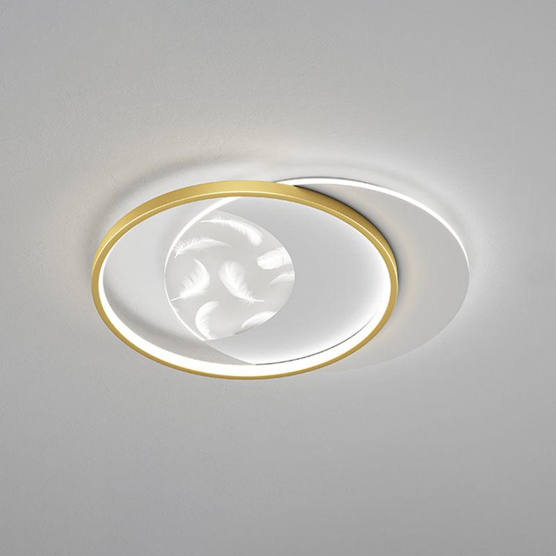 Modern Creative Circular LED Ceiling Light Wrought Iron Feather Flush Mount with Acrylic Shade