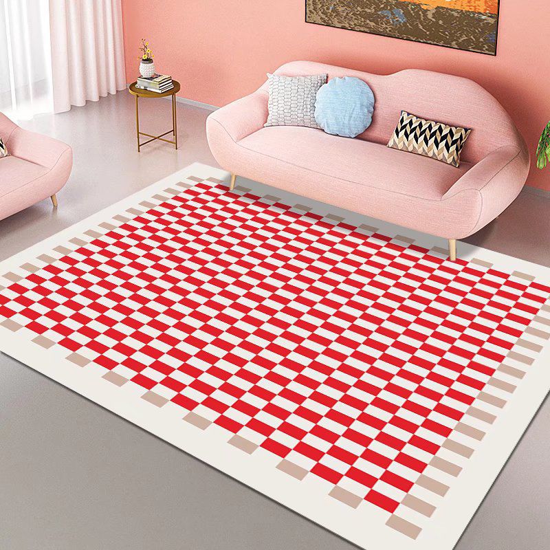 Simplicity Home Decoration Rug Checkered Print Area Carpet Polyester Stain Resistant Indoor Carpet