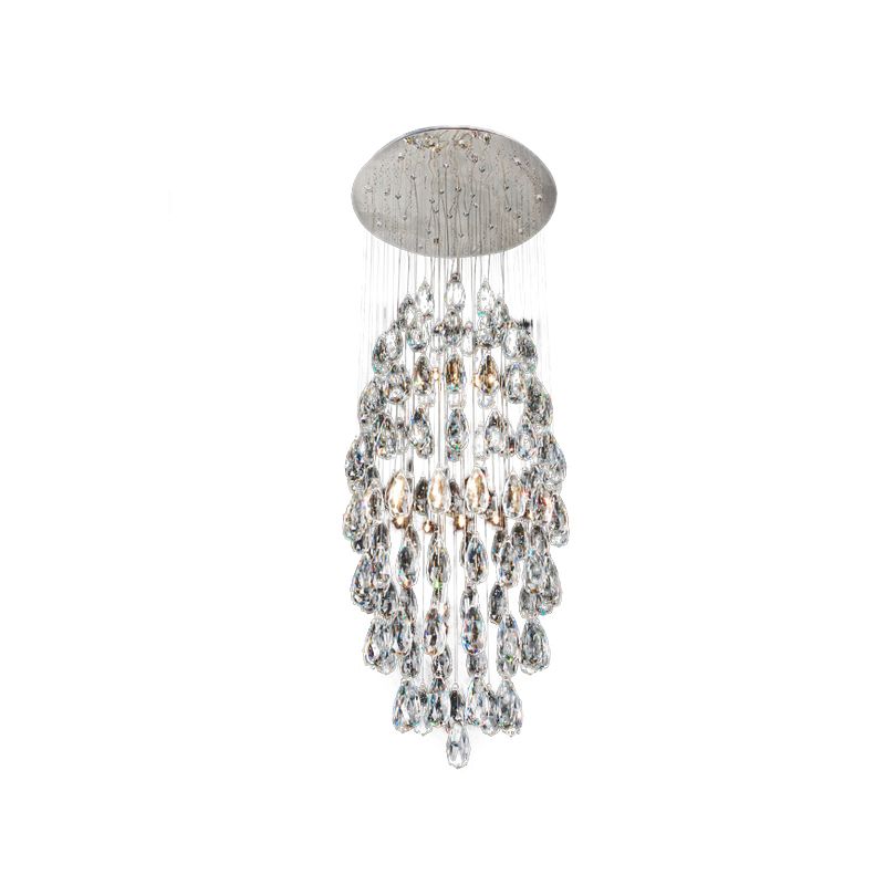 Crystal Drip Oval Flush Mount Chandelier Modern Stylish 6-Bulb Restaurant Ceiling Light in Satin Nickel
