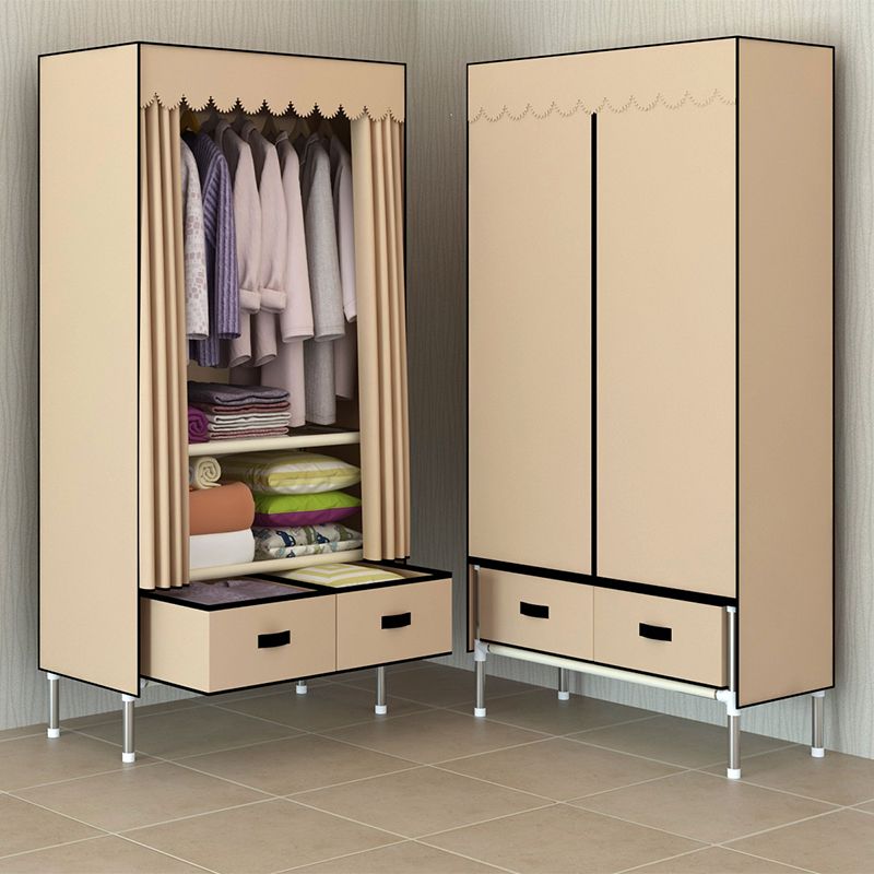 Silver Metal Frame Wardrobe Cabinet Contemporary Home Wardrobe with Drawers