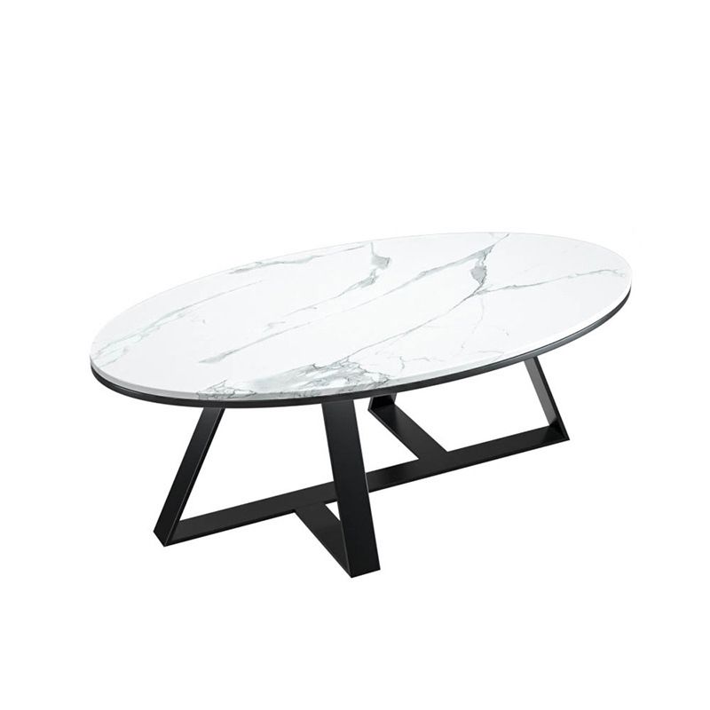 Oval Coffee Table with a Black/gold Base Made of Marble and Wrought Iron