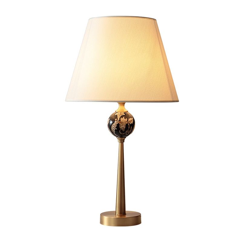 Sphère Table en céramique à motifs légers Light Contemporain Single-Bulb Bronze Lampe de nuit avec de l'ombre en tissu conique
