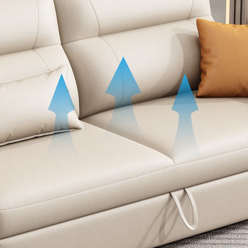 Scandinavian Futon Sofa Bed Square Arms with Storage Cushion Back Leather