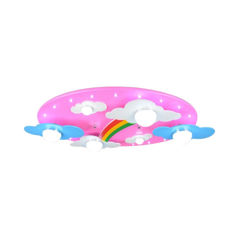 Cloud Flush Deckenleuchte, kreative Holz-LED-Rosa-Unterputzlampe für Kinderzimmer