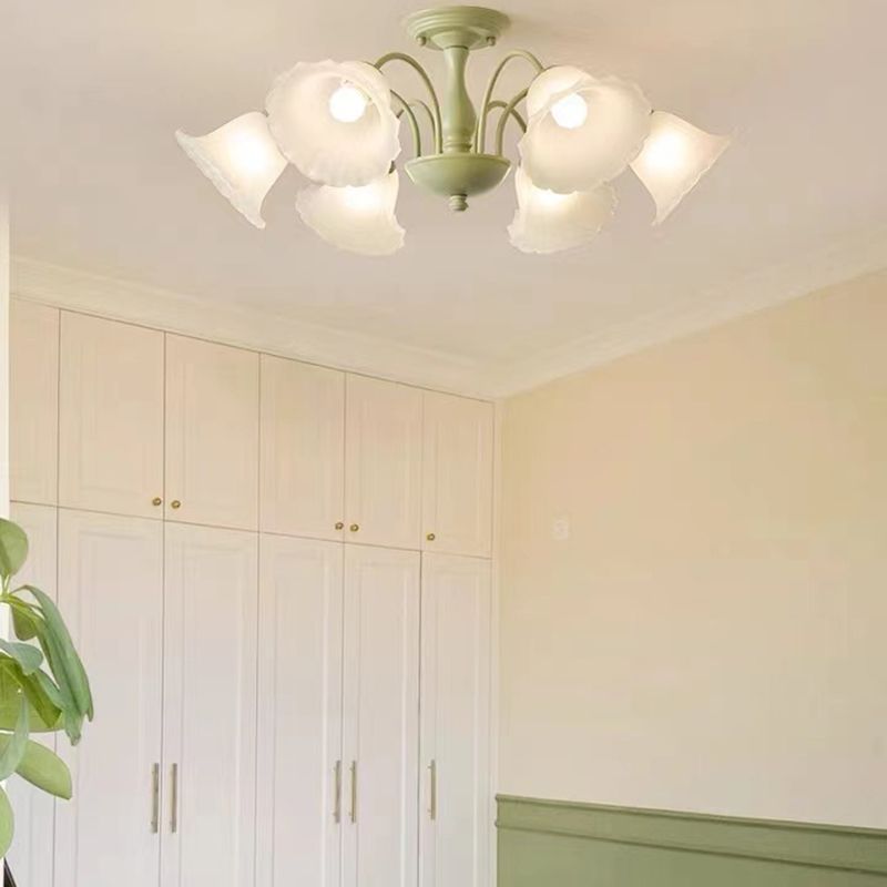 Modern Green Ceiling Lamp Glass Flush Mount Light Fixture for Bedroom