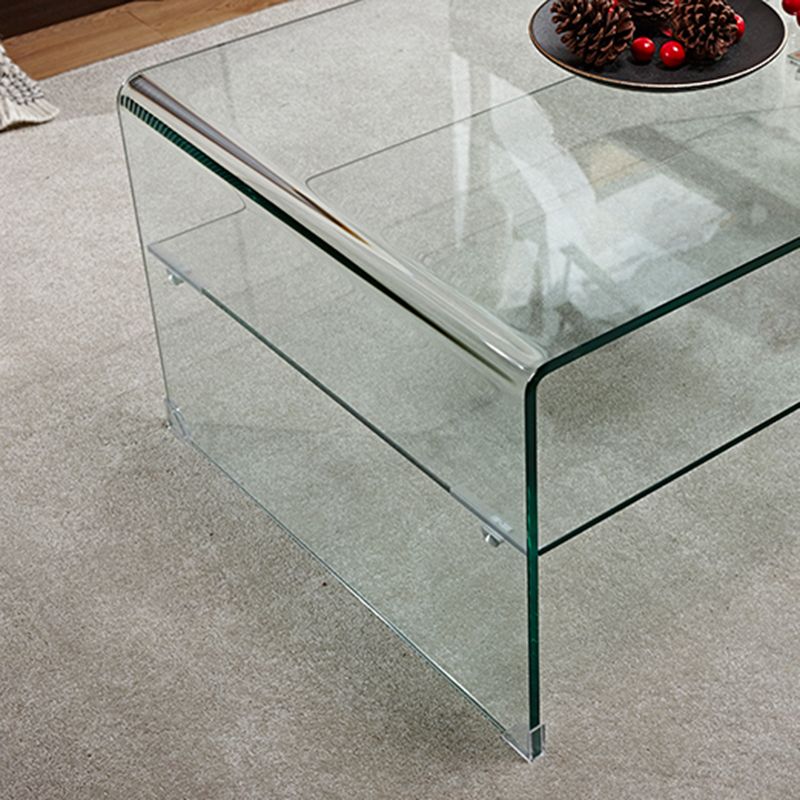 15.7"H Modern Sled Base White/black Glass Square Coffee Table with Shelf