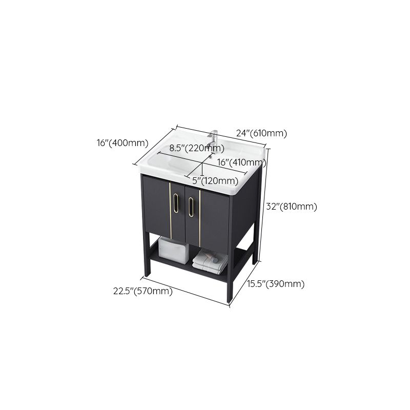 Single Sink Vanity Shelving Included Metal Frame 2 Doors Freestanding Modern Vanity