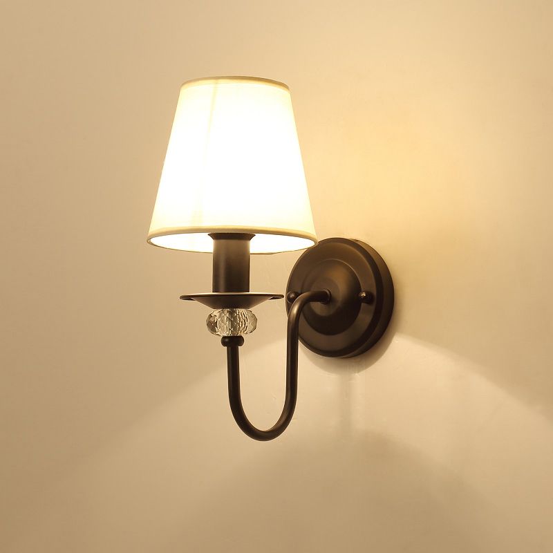 Black Tapered Shade Wall Lamp Simplicity Fabric Living Room Wall Lighting Fixture