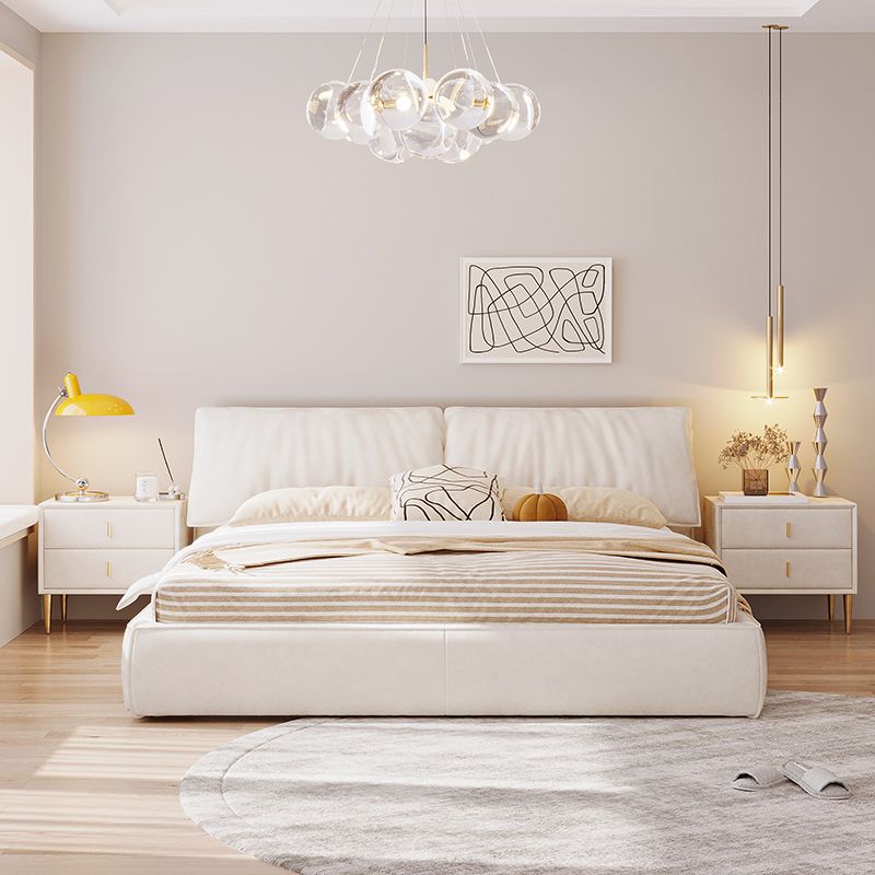 Modern Style Upholstered Headboard White Imitation Leather Bed