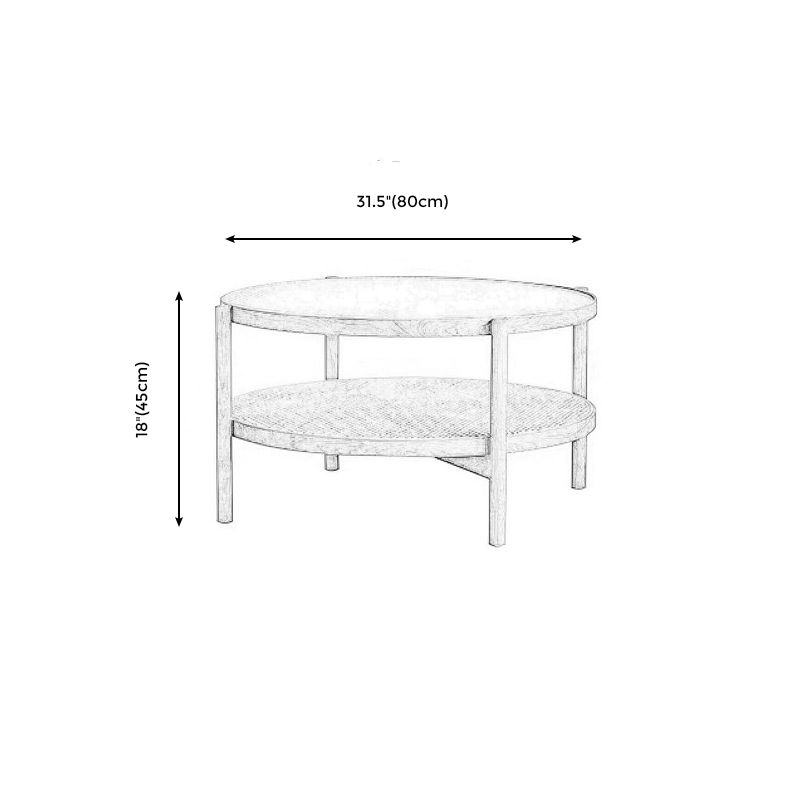 4 Legs Bunching Table with Solid Wood Base Round Coffee Table with Tempered Glass Top