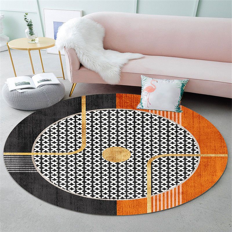 Round Polyester Carpet Trendy Houndstooth Pattern Rug Stain Resistant Area Rug for Living Room