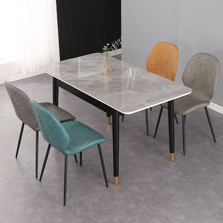 Table de salle à manger rectangulaire contemporaine Table de salle à manger en pierre frittée avec 4 pieds noirs