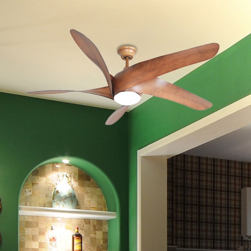 56 "W LED Wood Fan Light Countryside Bruine wervelende woonkamer 4 Blades Semi Flush Monted Lamp met acrylschaduw