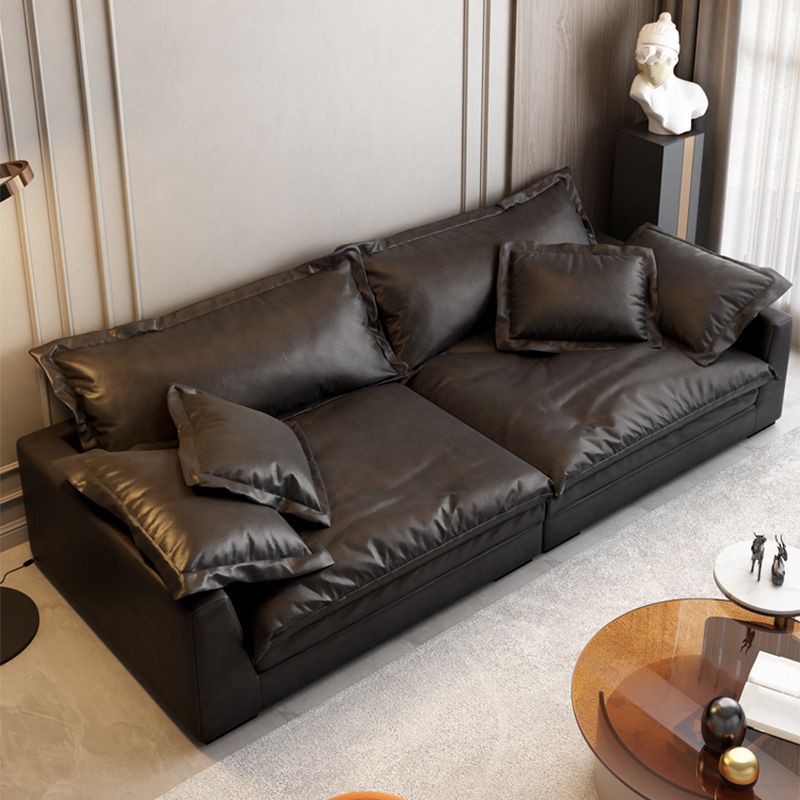 Stationary Stain Resistant Faux Leather Living Room Square Arm Black Sofa