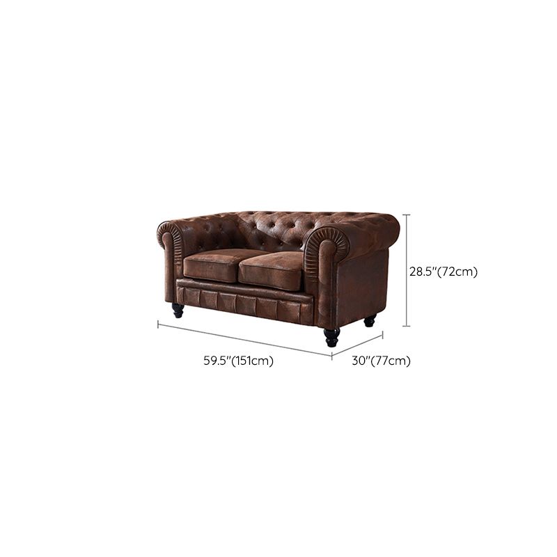 Chesterfield Dark Brown Sofa Apartment Tuxedo Arm Loveseat Genuine Leather Sofa