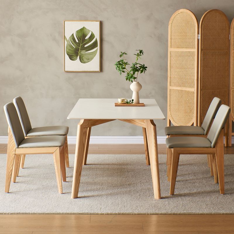 Modern Style Rectangle Table Sintered Stone Table with Wood Legs for Kitchen