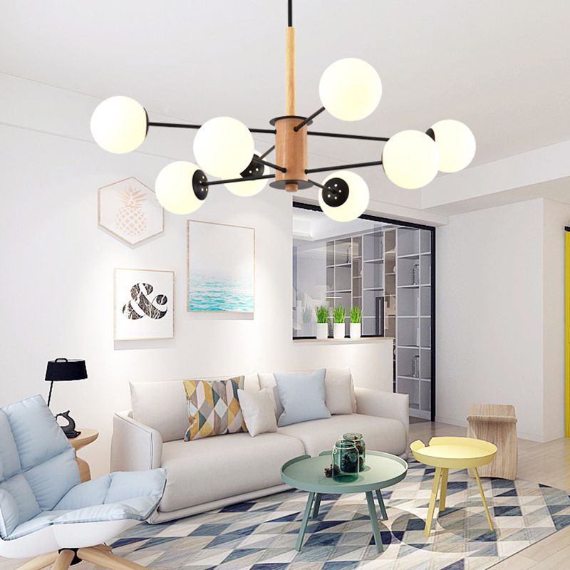 Kugelförmige Form Kronleuchter leichter moderne Glasglas Multi -Licht -Hanglampe für das Lernen