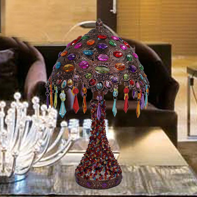 Handgeweven geschulpte nachtkastje lamp Boheemse acryl 1-licht koperen nachtstandlicht licht met druppel franje