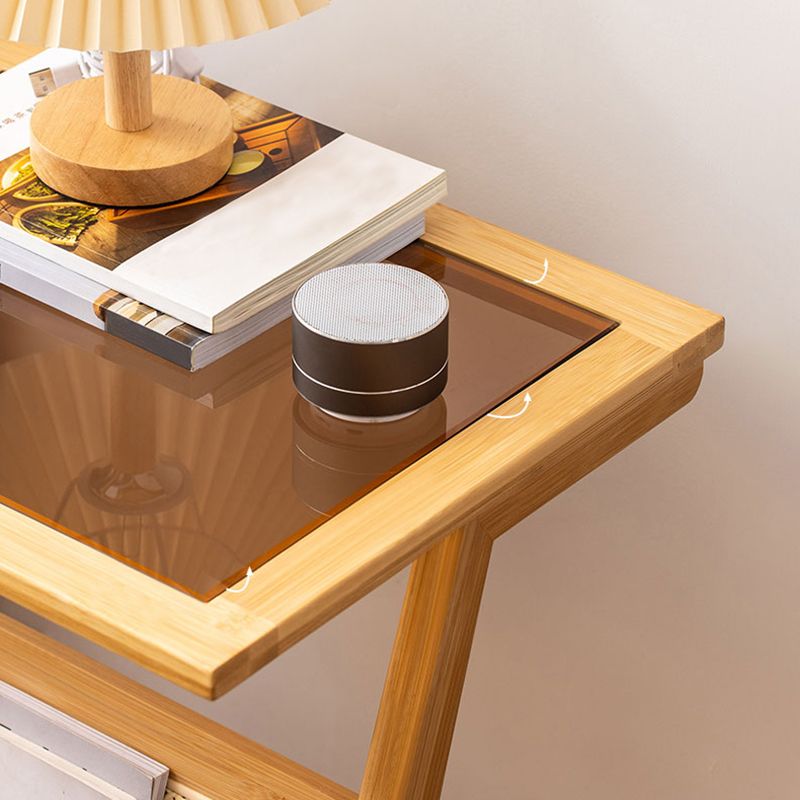Sledge-shaped Base Design Bamboo Cane Craft Glass Finish Material Rectangular Side Table