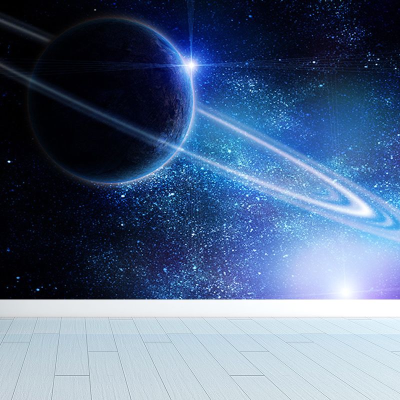 Mystical Planet Wall Mural Contemporary Non-Woven Cloth Wall Covering in Dark Blue