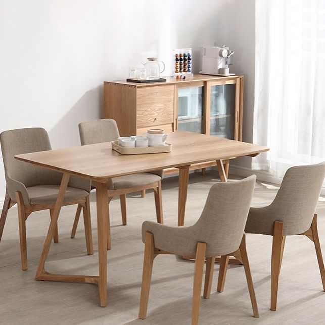 Modern Style Solid Wood Dining Set with Rectangle Shape Table and Double Pedestal Base