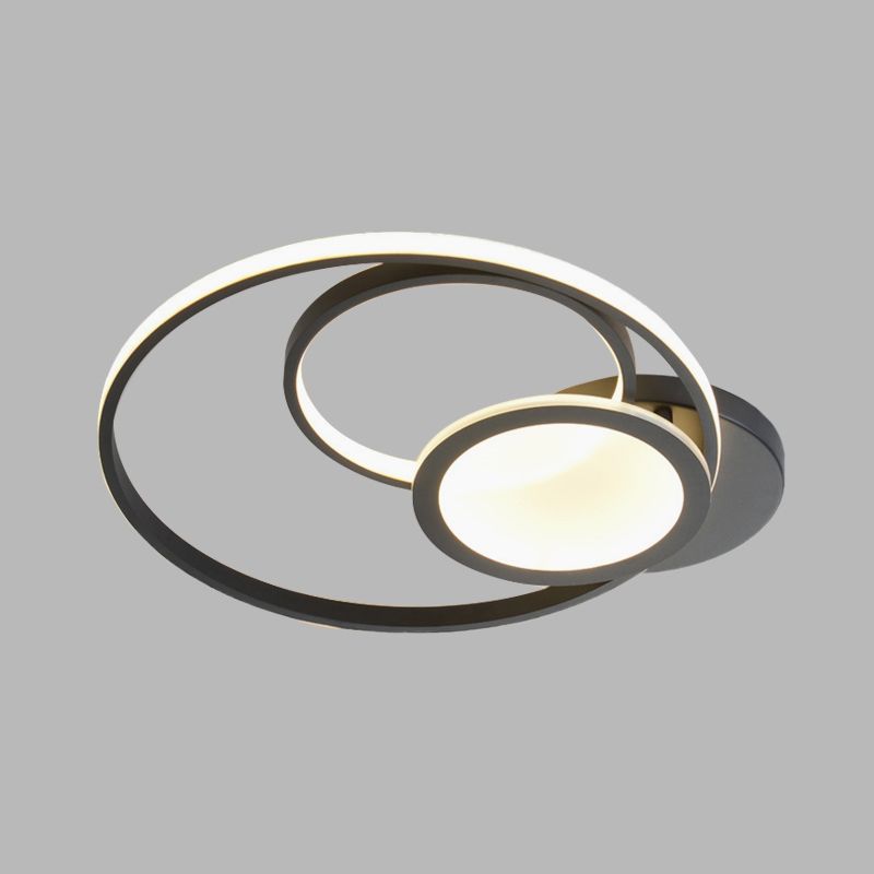 Acrylic Multi-Hoop Flush Light Fixture Modern White/Black LED Close to Ceiling Lamp in White/Warm Light