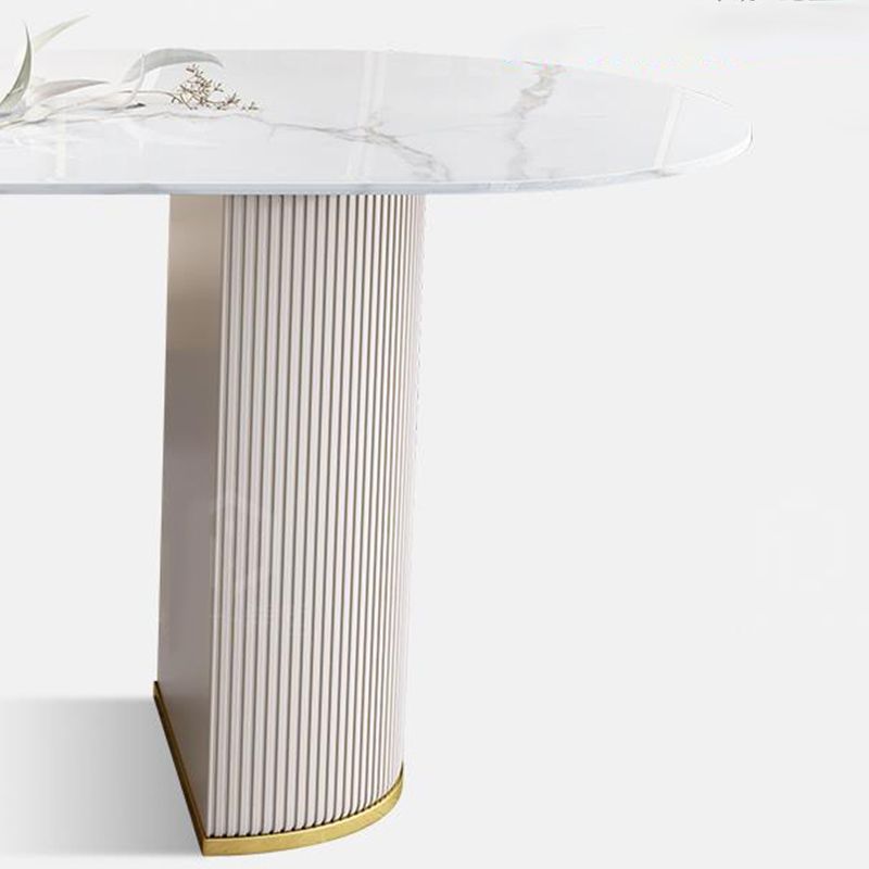 Free Form White Dining Table Sintered Stone Table Luxury of Double Pedestal