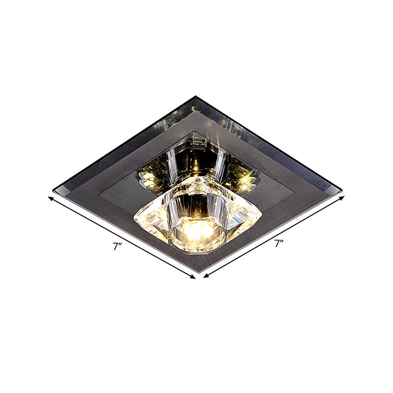 Clear Crystal Square Flushmount Light Contemporary LED Black Close to Ceiling Lighting for Corridor