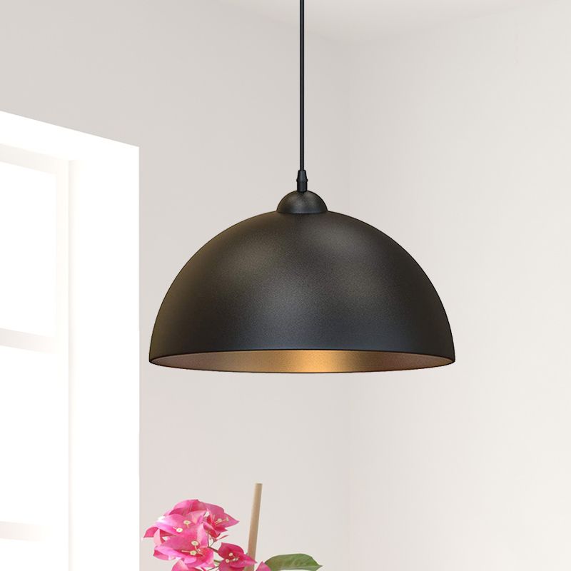 Dome Metal Pendant Lighting Industrial 1 Bulb Dining Room Ceiling Hang Fixture in Black