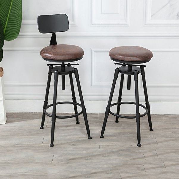 Industrial Metal Barstool Low Back Wood Footrest Adjustable Stool with Swivel