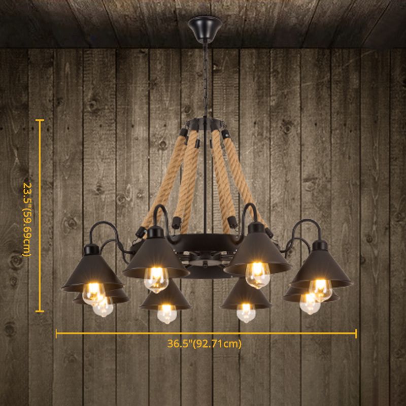 Conical Chandelier Light Fixture Industrial Rope Hanging Light for Restaurant