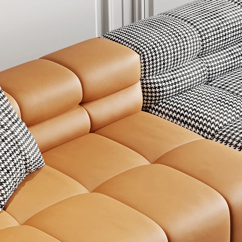 Modern Leather and Fabric Sectional Square Arm Sectional with Pillows