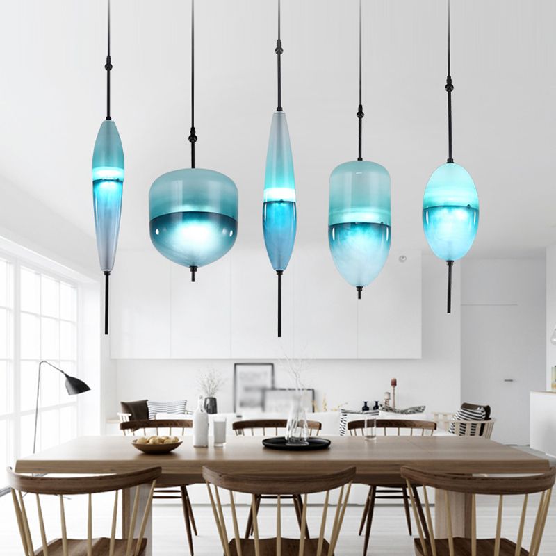 Lampe de suspension en verre de forme ovale créative moderne la lumière suspendue à 1 lumière pour salle à manger