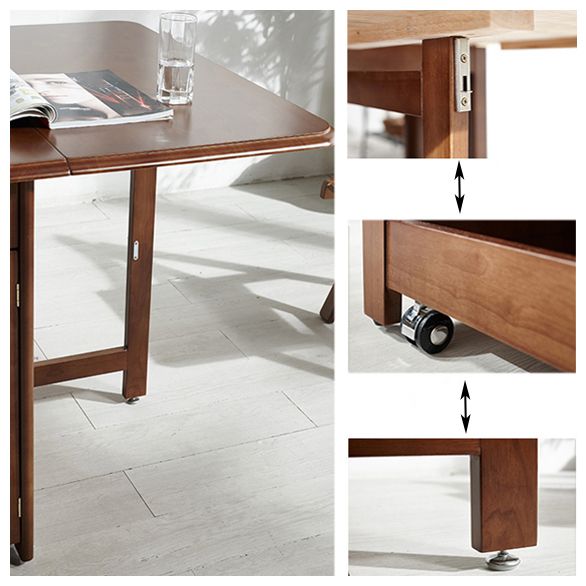 Mid-Century Modern Dining Room Table Rubberwood Solid Wood Table with Wood Base