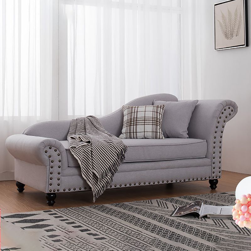 Contemporary Fabric One Armed Chaise Rolled Arms Accent Chair with Pillows