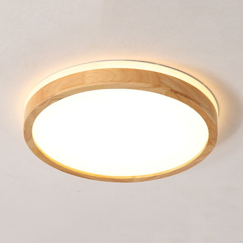Wood Tambour Ceiling Flush Mount Nordic Beige 12"/16" Dia LED Flushmount Lighting with Recessed Diffuser