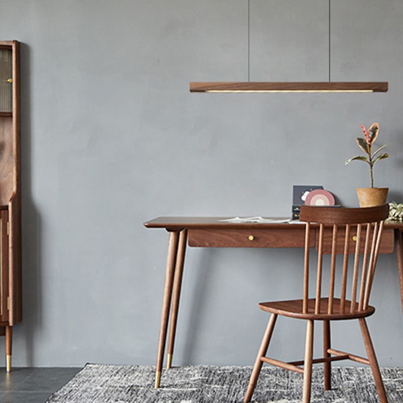 1 Light Linear Island Lighting Modernism Wood Chandelier Light Fixture for Kitchen