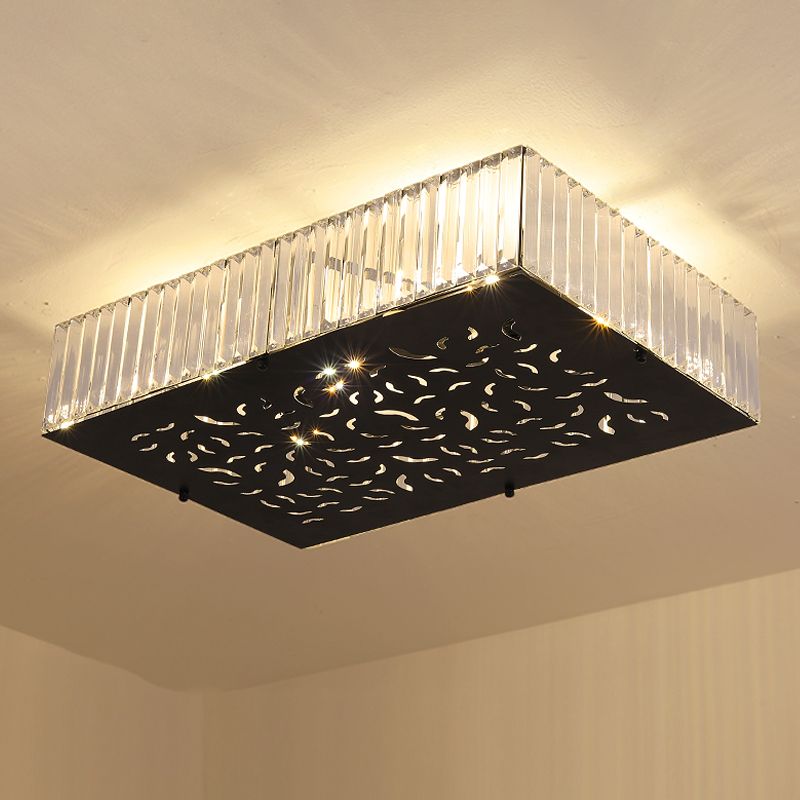 Black 4-Head Ceiling Mounted Fixture Simple Crystal Block Square/Rectangle Flush Lighting for Bedroom