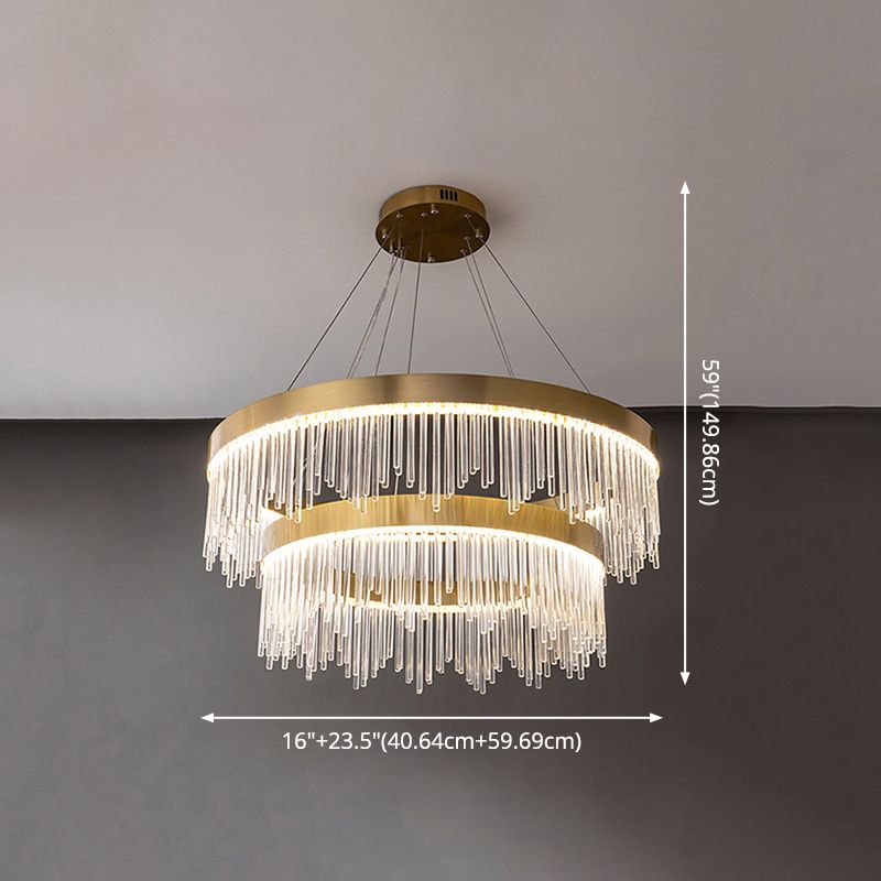 Modern Round Chandelier Glass Crystal Pendant Ceiling Lights with Adjustable Hanging Cord for Living Room