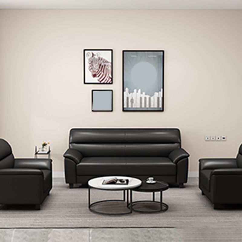 31.50" H Faux Leather Pillow Top Arm Sofa with Cushions for Living Room