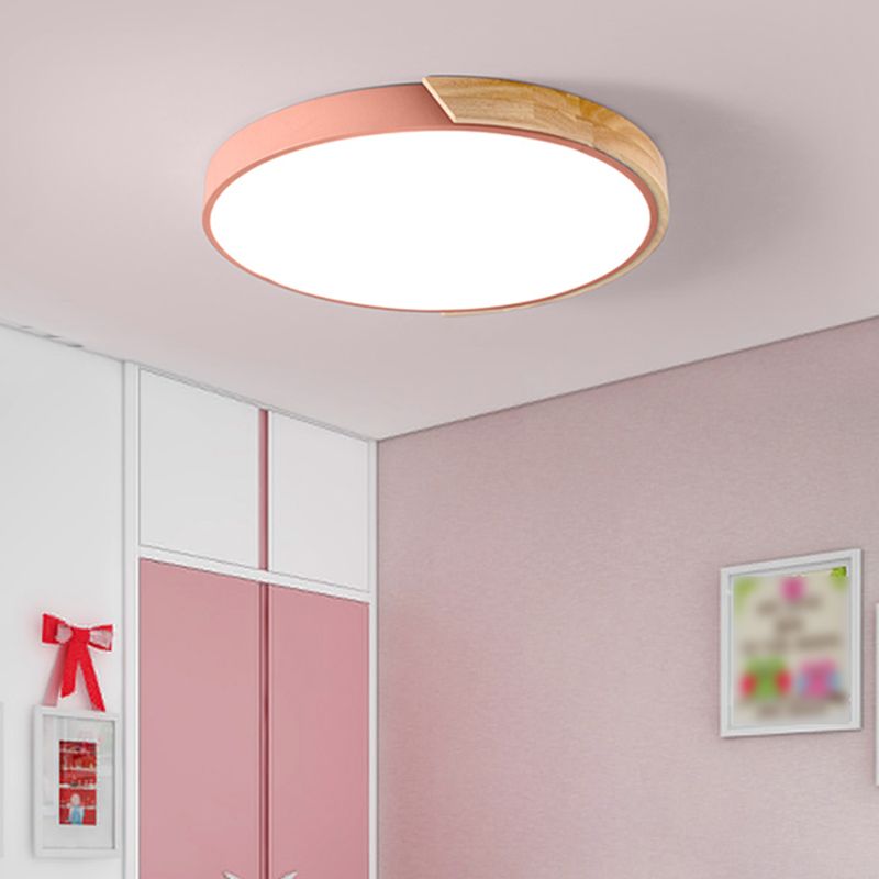 Nordic Round Ceiling Light Wood Colorful LED Flush Mount Light for Living Room