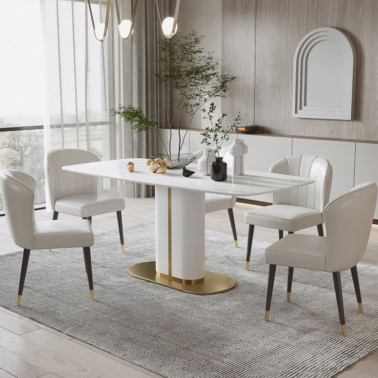 Luxury 1/4/5/6/7 Pieces Dining Set Sintered Stone Dining Table with Leather Chairs