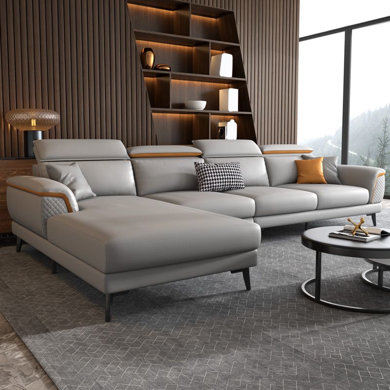 L-Shape Faux Leather Slipcovered Sofa Stain-Resistant Sectional and Chaise for 4 People