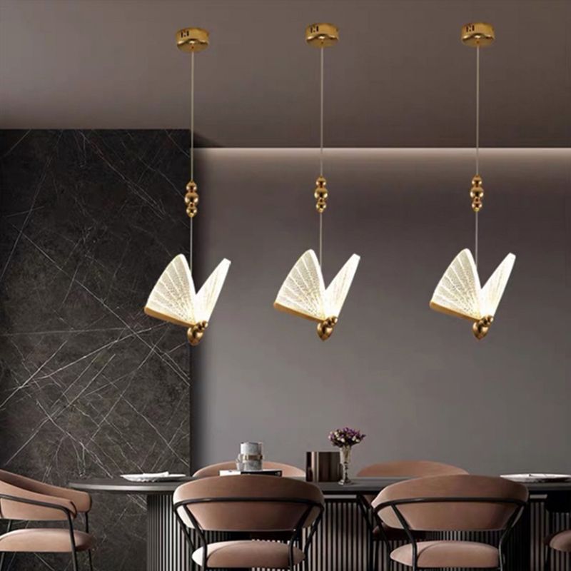 Luz colgante de mariposa acrílica, luces de techo colgantes de lujo modernas para dormitorio