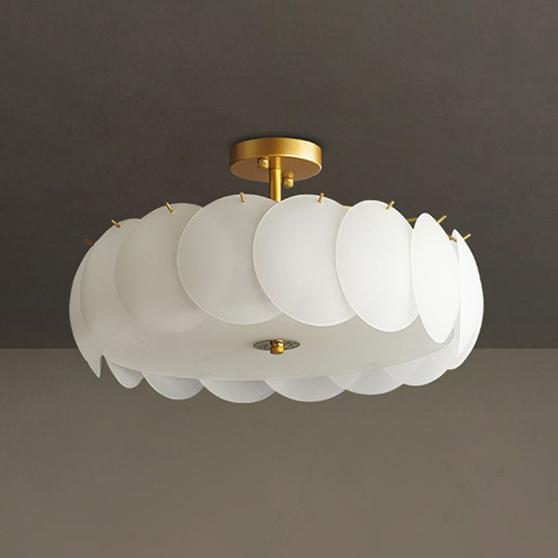 Gold Metal Semi Flush Lamp Modern Multi-Head Bedroom Ceiling Lighting with Glass Shade