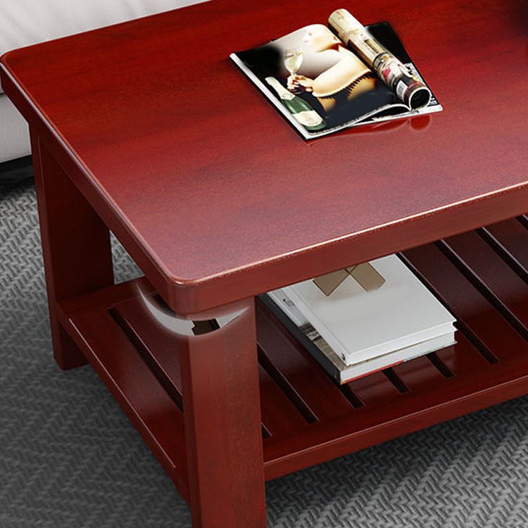 17.7" H Modern Rectangle Wood Coffee Table 4 Legs Cocktail Table with Shelf