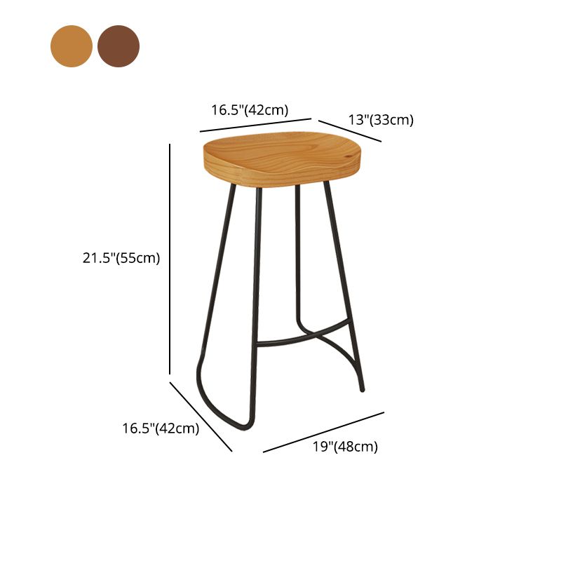 Modern Armless Counter Stool Iron Dessert Shop Bar Stool with Wooden Seat and Pedal