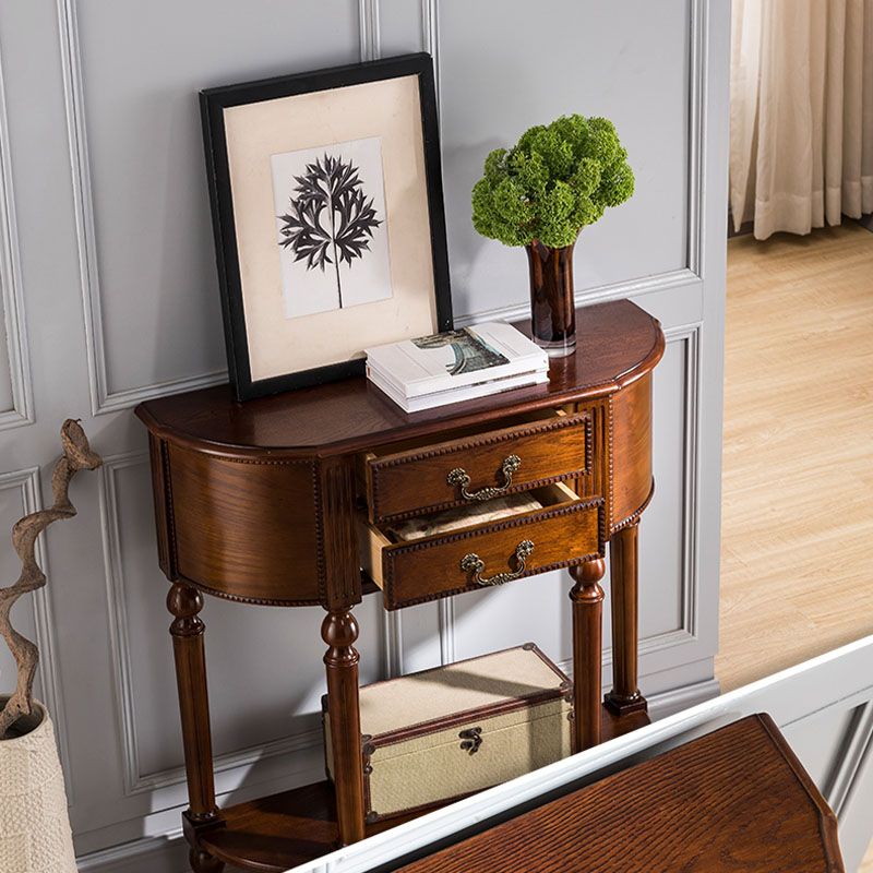 Mid-Century Modern Half Moon Console Sofa Table Rubber Wood End Table for Hall